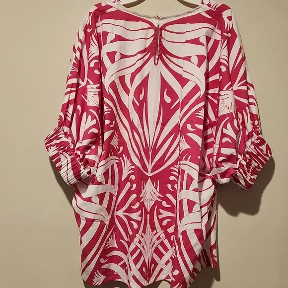 ❤️ NWOT! SHERIDAN FRENCH PINK WHITE COTTON DOLMAN BLOUSE WITH BEADED NECKLINE